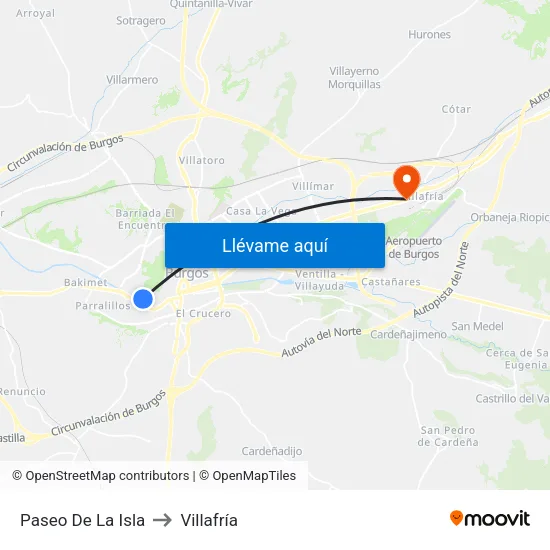 Paseo De La Isla to Villafría map