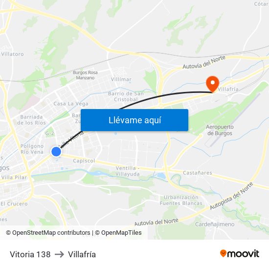 Vitoria 138 to Villafría map