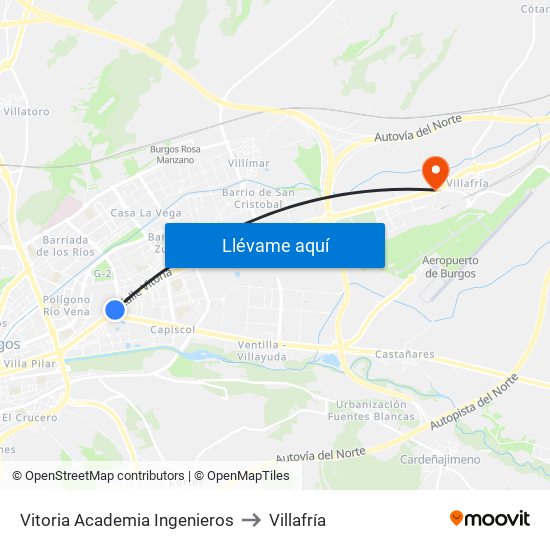 Vitoria Academia Ingenieros to Villafría map