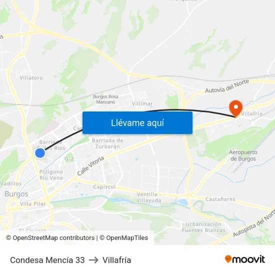 Condesa Mencía 33 to Villafría map