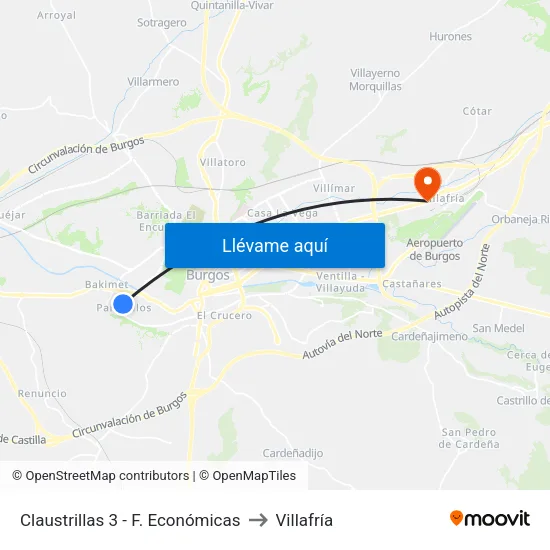 Claustrillas 3 - F. Económicas to Villafría map