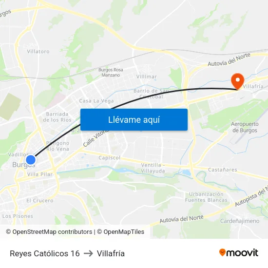 Reyes Católicos 16 to Villafría map