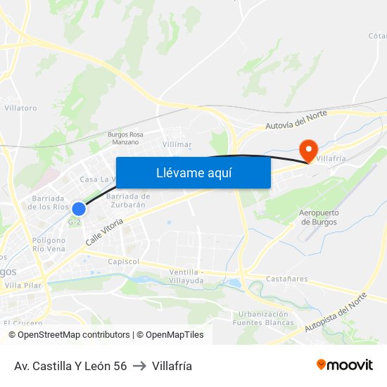 Av. Castilla Y León 56 to Villafría map