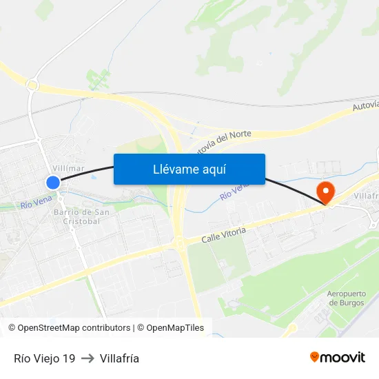 Río Viejo 19 to Villafría map