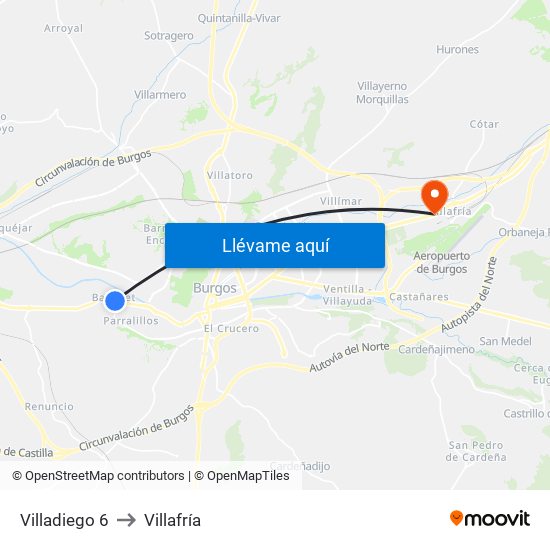 Villadiego 6 to Villafría map