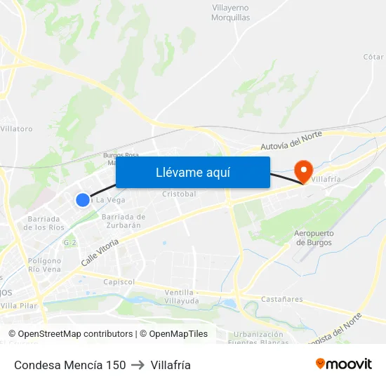 Condesa Mencía 150 to Villafría map