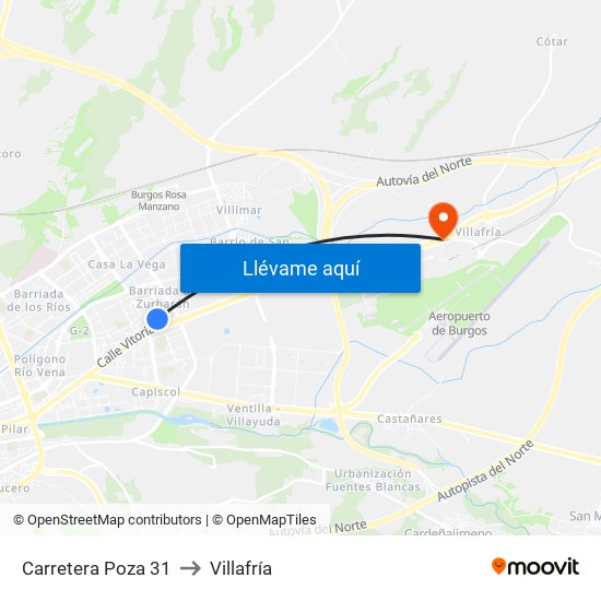 Carretera Poza 31 to Villafría map