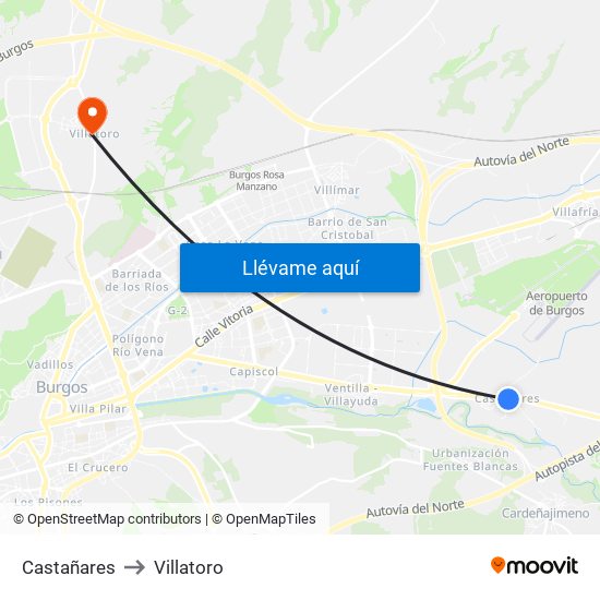 Castañares to Villatoro map