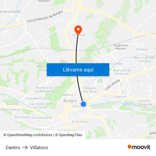 Centro to Villatoro map