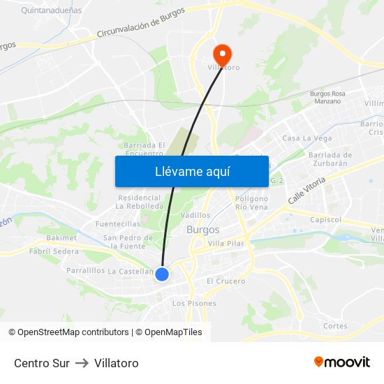Centro Sur to Villatoro map