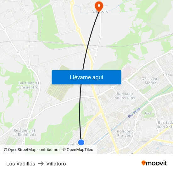 Los Vadillos to Villatoro map