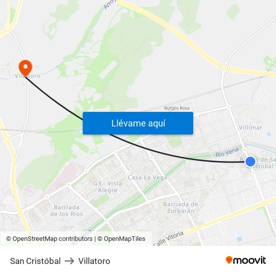 San Cristóbal to Villatoro map