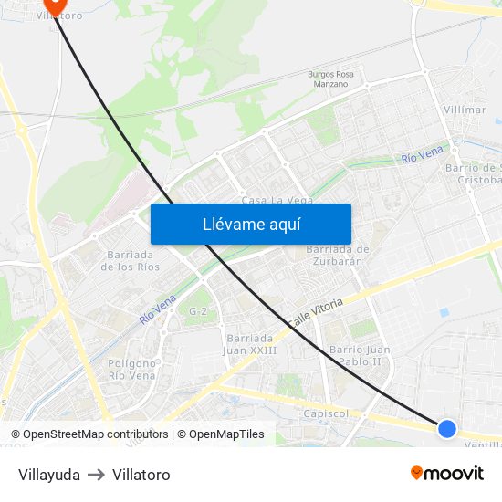 Villayuda to Villatoro map