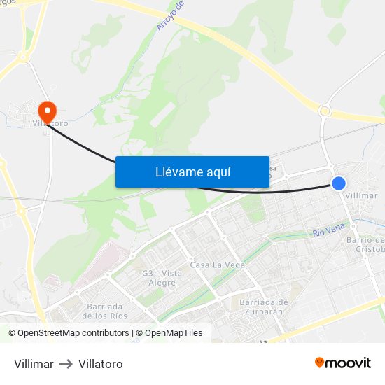 Villimar to Villatoro map