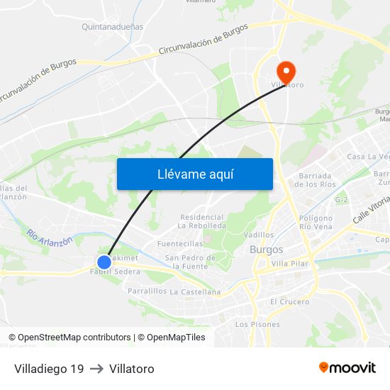 Villadiego 19 to Villatoro map