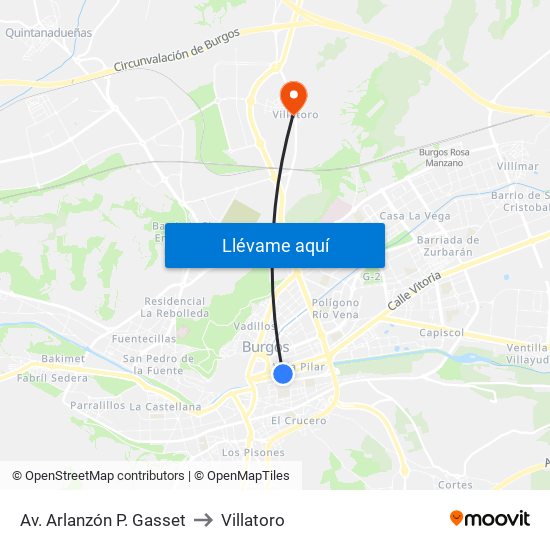 Av. Arlanzón P. Gasset to Villatoro map