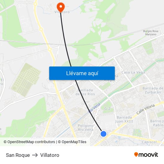 San Roque to Villatoro map