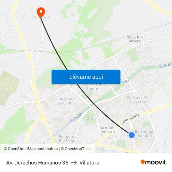 Av. Derechos Humanos 36 to Villatoro map