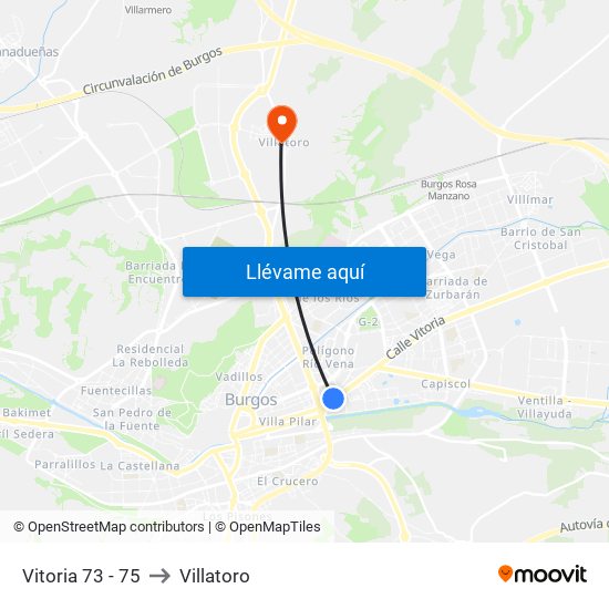 Vitoria 73 - 75 to Villatoro map