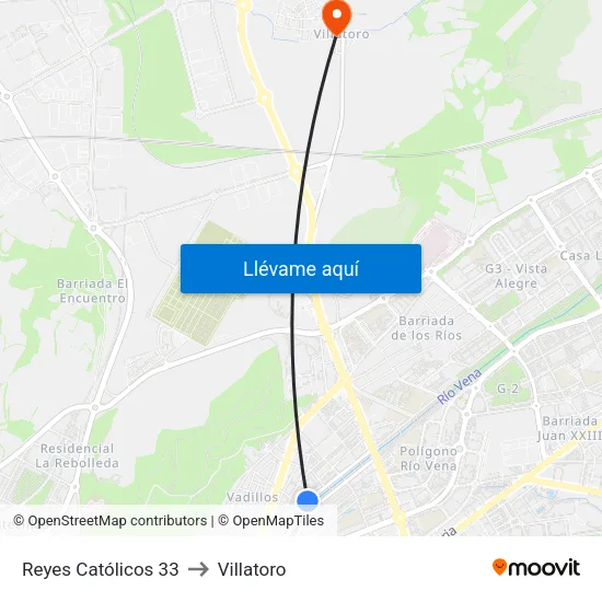 Reyes Católicos 33 to Villatoro map