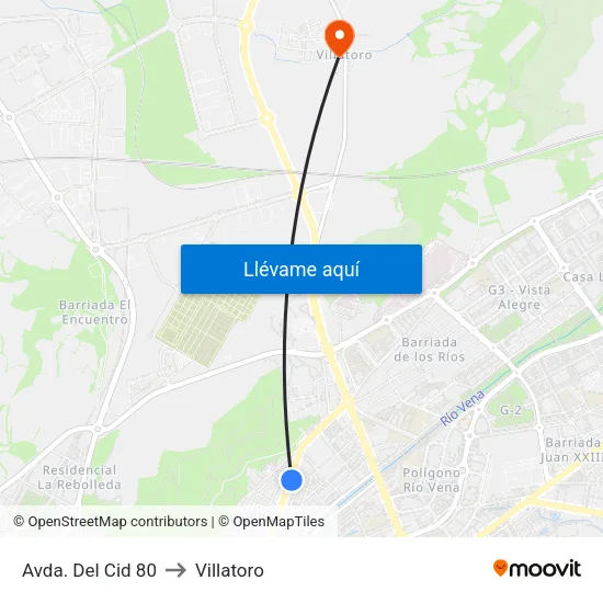 Avda. Del Cid 80 to Villatoro map