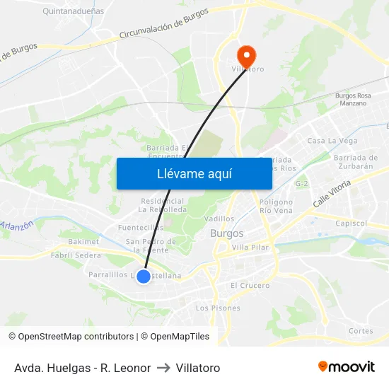 Avda.  Huelgas - R. Leonor to Villatoro map