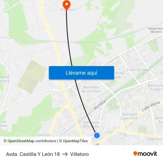 Avda. Castilla Y León 18 to Villatoro map