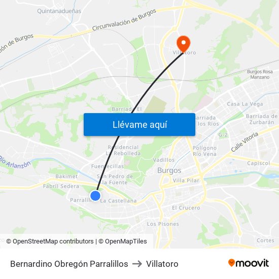 Bernardino Obregón Parralillos to Villatoro map