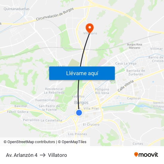 Av. Arlanzón 4 to Villatoro map