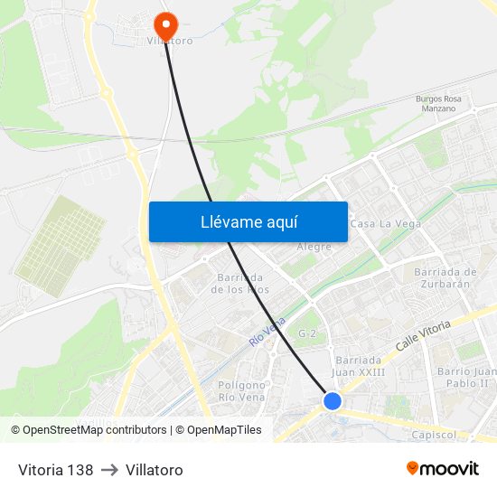 Vitoria 138 to Villatoro map