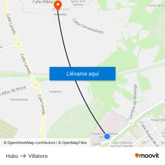Hubu to Villatoro map