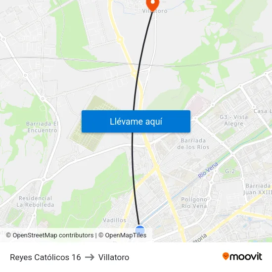 Reyes Católicos 16 to Villatoro map