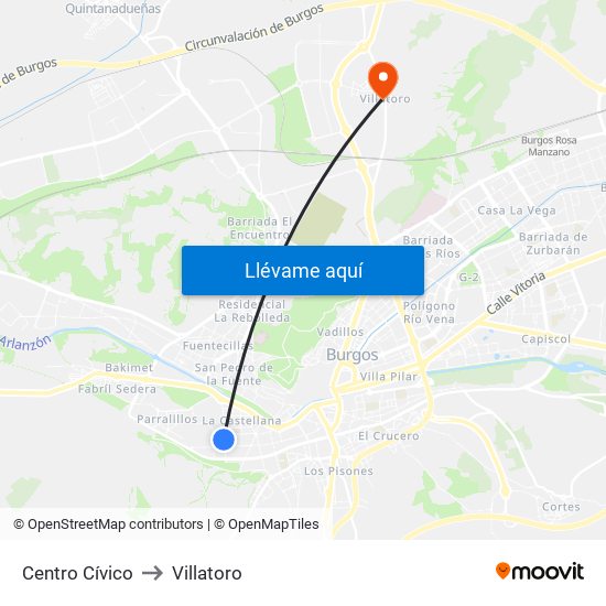 Centro Cívico to Villatoro map