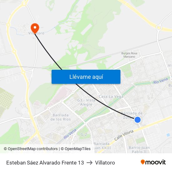 Esteban Sáez Alvarado Frente 13 to Villatoro map