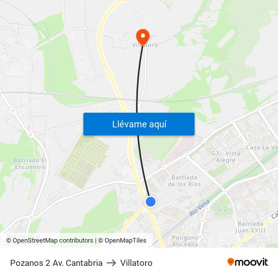 Pozanos 2 Av. Cantabria to Villatoro map