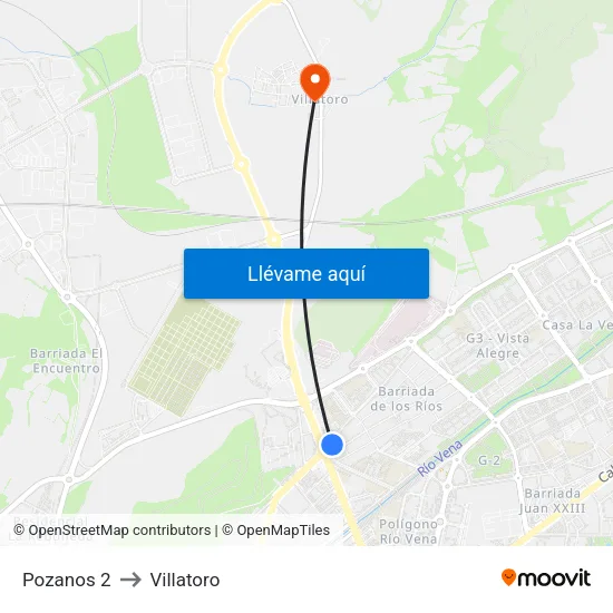 Pozanos 2 to Villatoro map