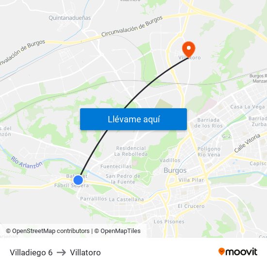 Villadiego 6 to Villatoro map