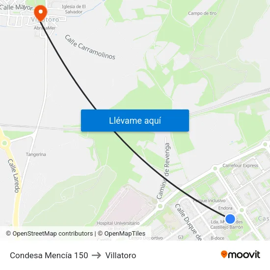 Condesa Mencía 150 to Villatoro map
