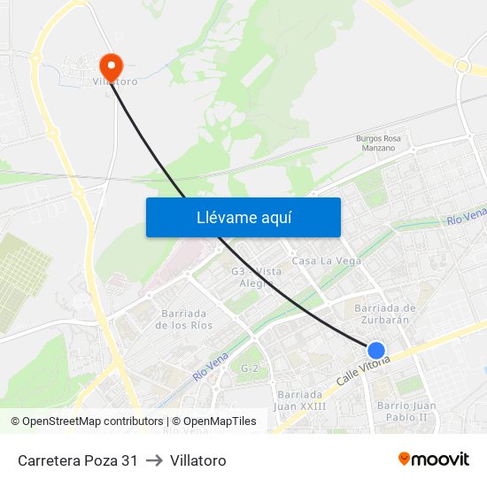 Carretera Poza 31 to Villatoro map