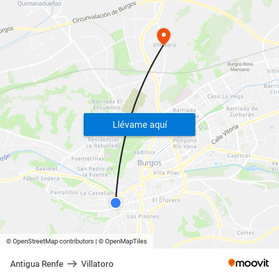 Antigua Renfe to Villatoro map