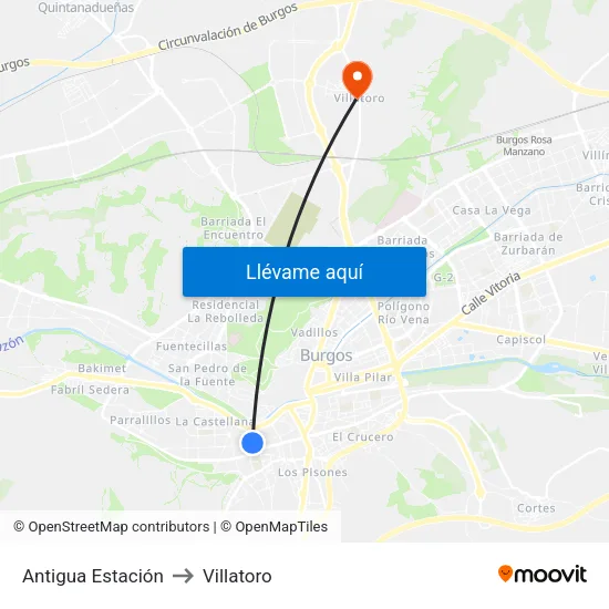 Antigua Estación to Villatoro map