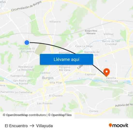 El Encuentro to Villayuda map
