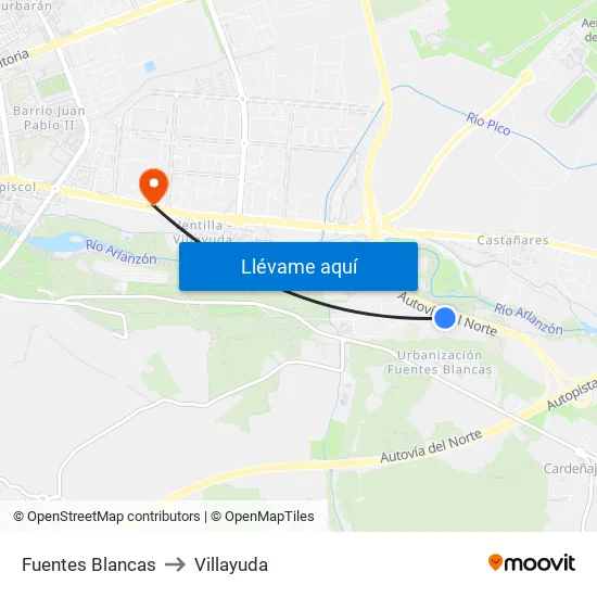 Fuentes Blancas to Villayuda map