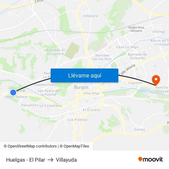 Huelgas - El Pilar to Villayuda map