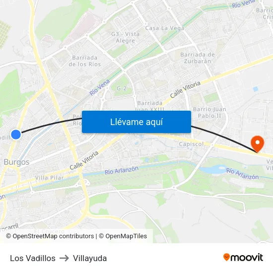 Los Vadillos to Villayuda map