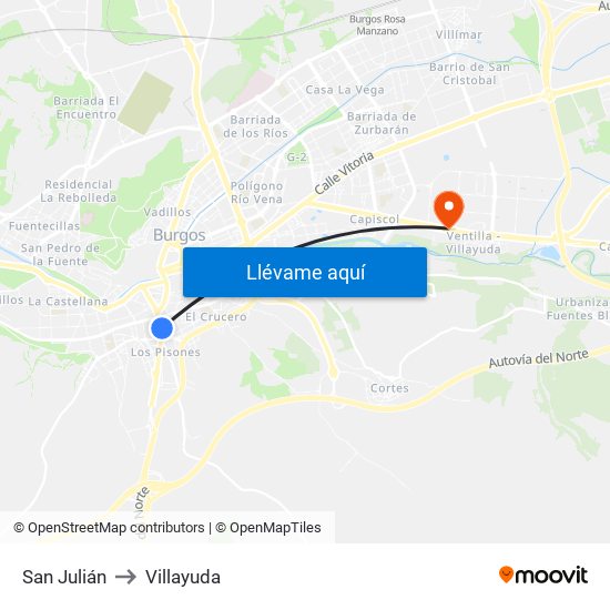 San Julián to Villayuda map