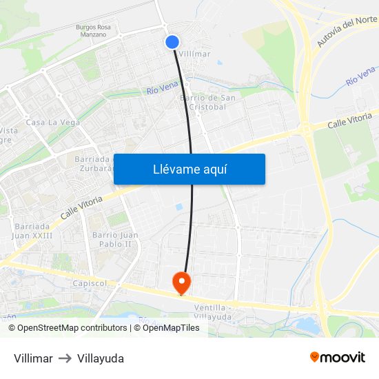 Villimar to Villayuda map