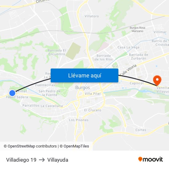 Villadiego 19 to Villayuda map