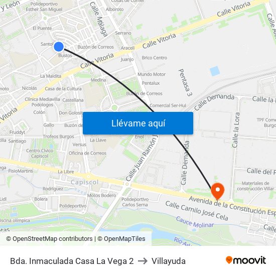 Bda. Inmaculada Casa La Vega 2 to Villayuda map