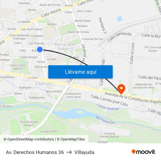 Av. Derechos Humanos 36 to Villayuda map